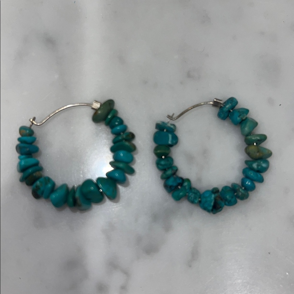 Turquoise Stone Hoop Earrings